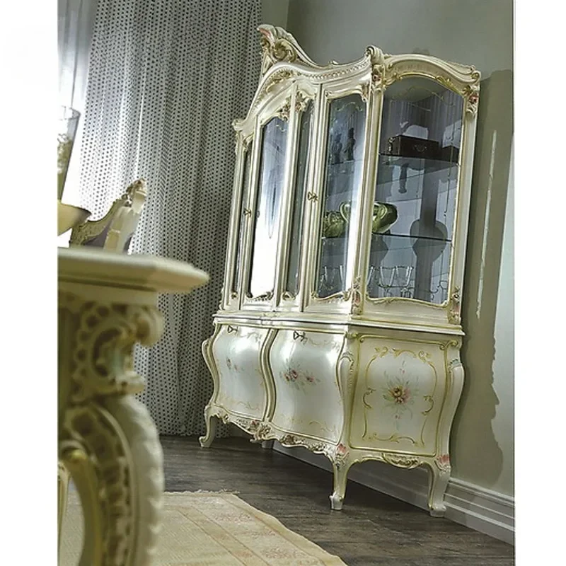 

display cabinet Solid wood carved French storage dining table side cabinet with mirror luxury villa large furniture