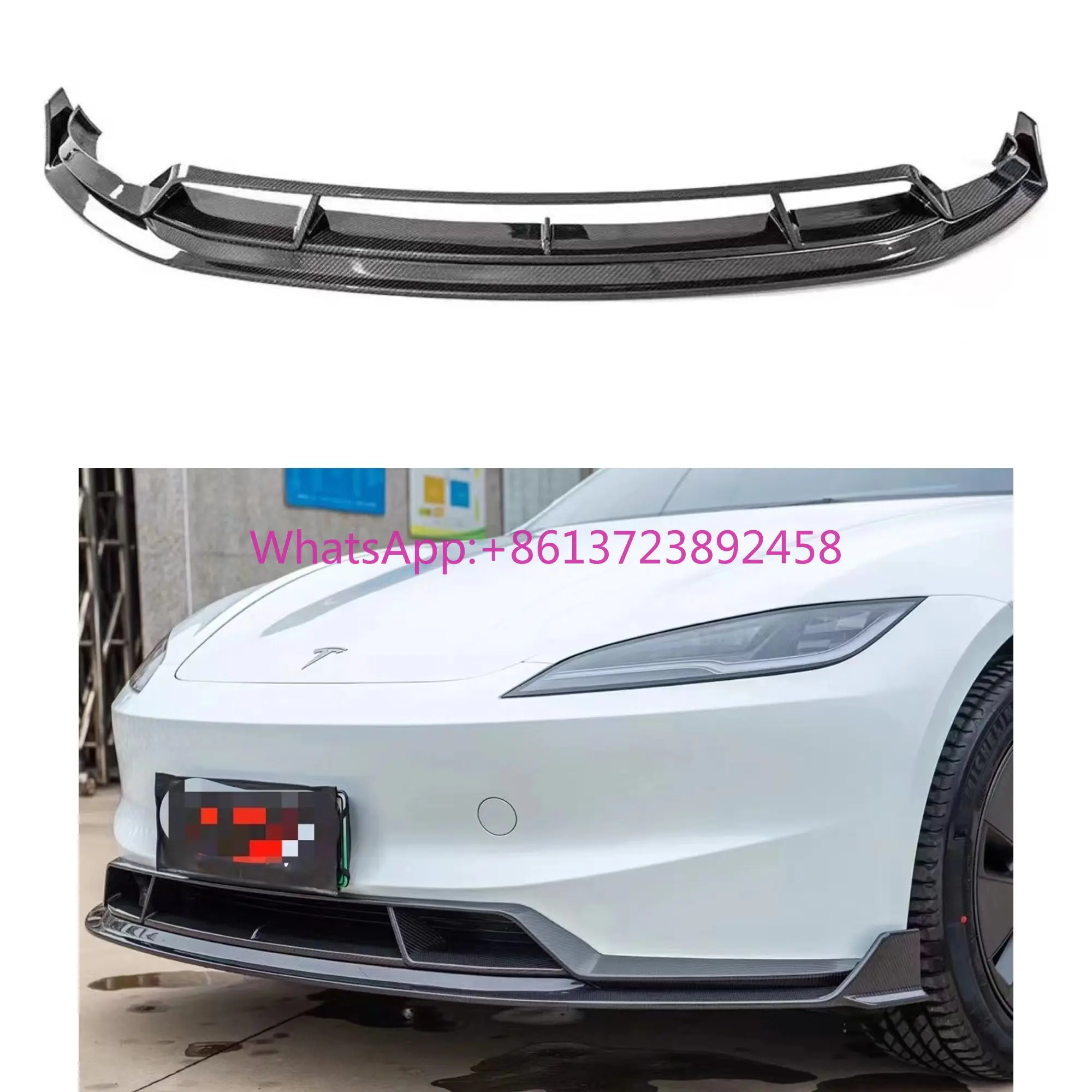 

New Style Dry Carbon Fiber Front Bumper Lip Wholesale for Tesla Model 3 Carbon Fiber Front Lip Spoiler Body Kits 2023-2024