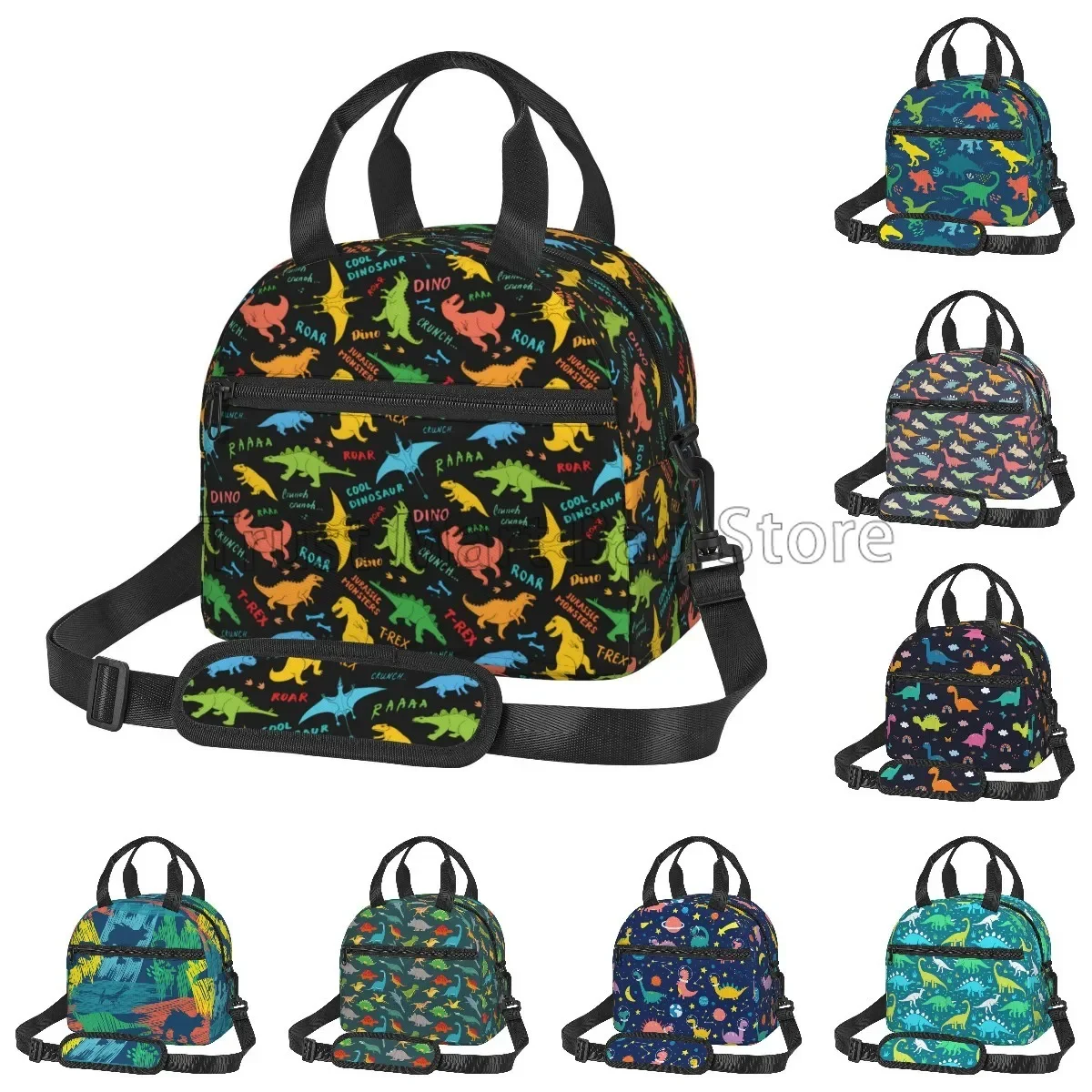 Cartoon Dinosaur Lunch Bags for Boys Girls Jurassic Dino Thermal Tote Cooler Bag Bento Organizer for School Travel Picnic Beach