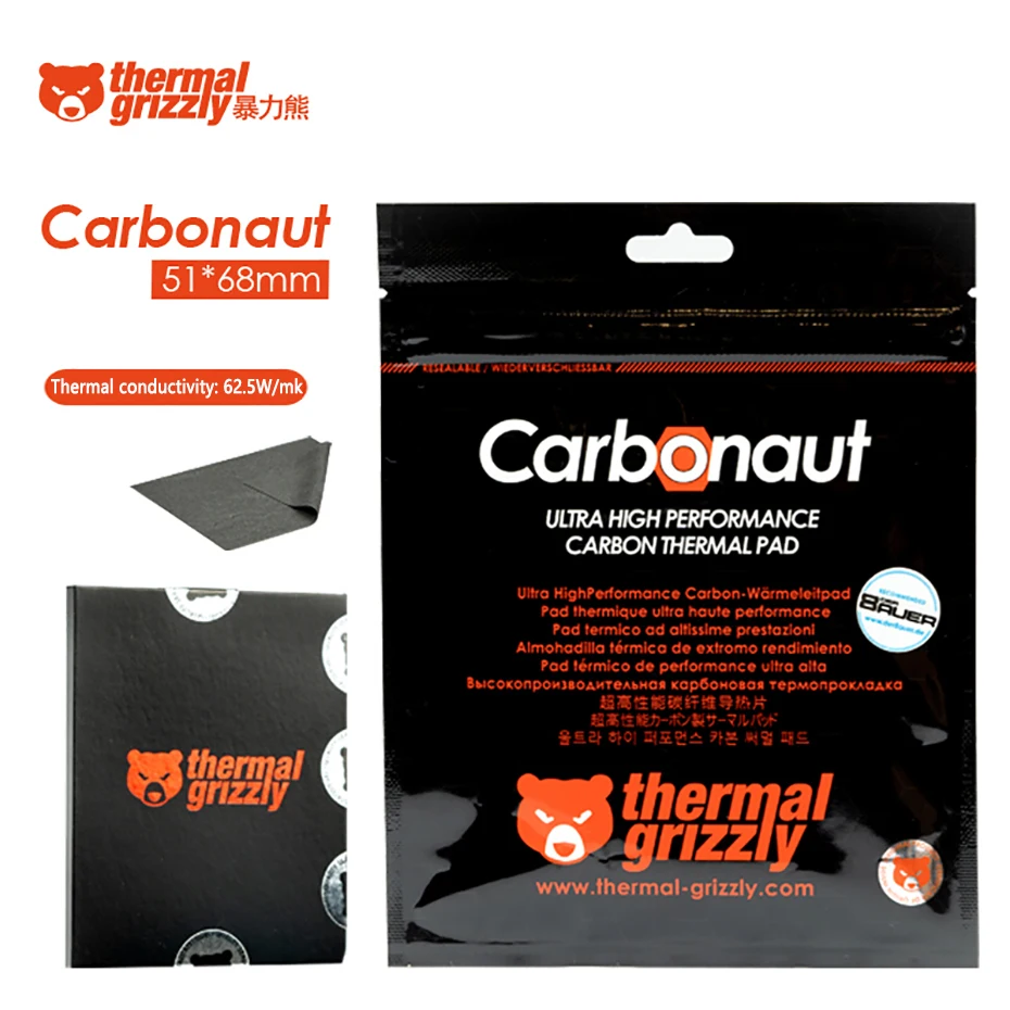 thermal grizzly carbonaut pad heat silicone pad reutilizavel alta condutividade termica cpu gpu motherboard 51x68 mm 625w mk 01