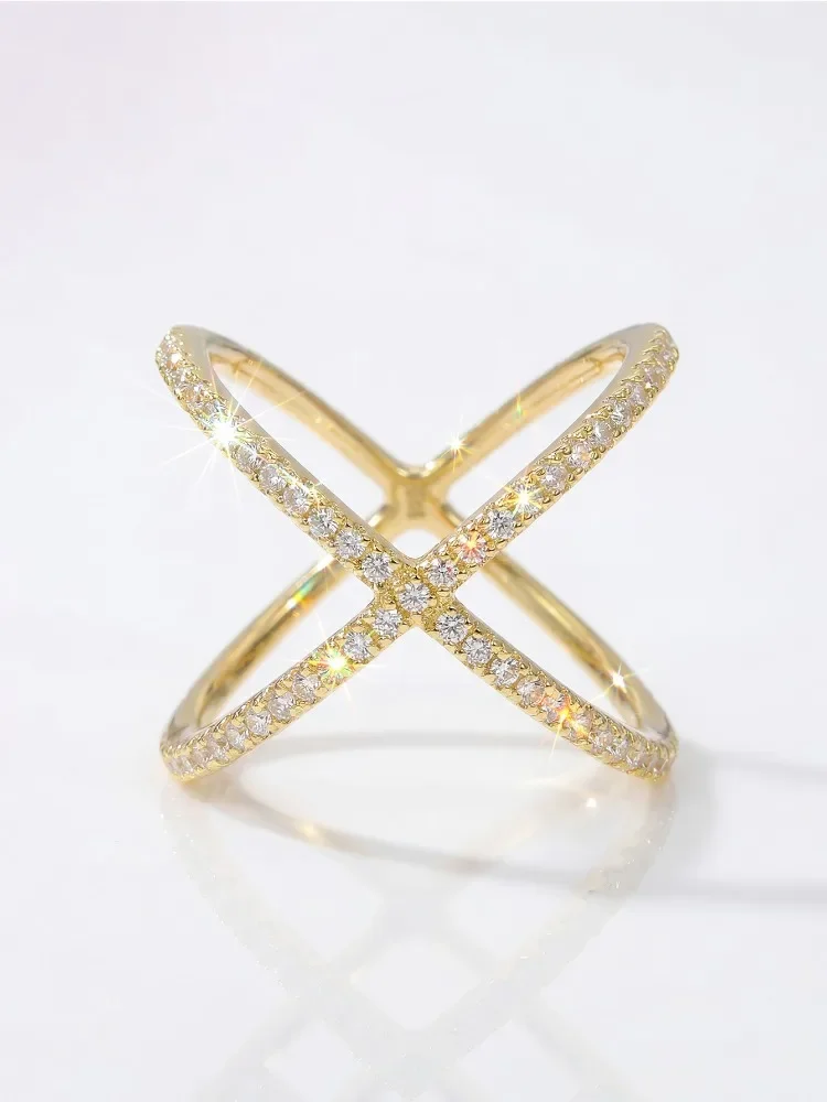 925er Sterlingsilber, echter Moissanit-Diamant, modischer, exquisiter X-förmiger Ring für Damen, Party, hochwertiger edler Schmuck – Detail 4