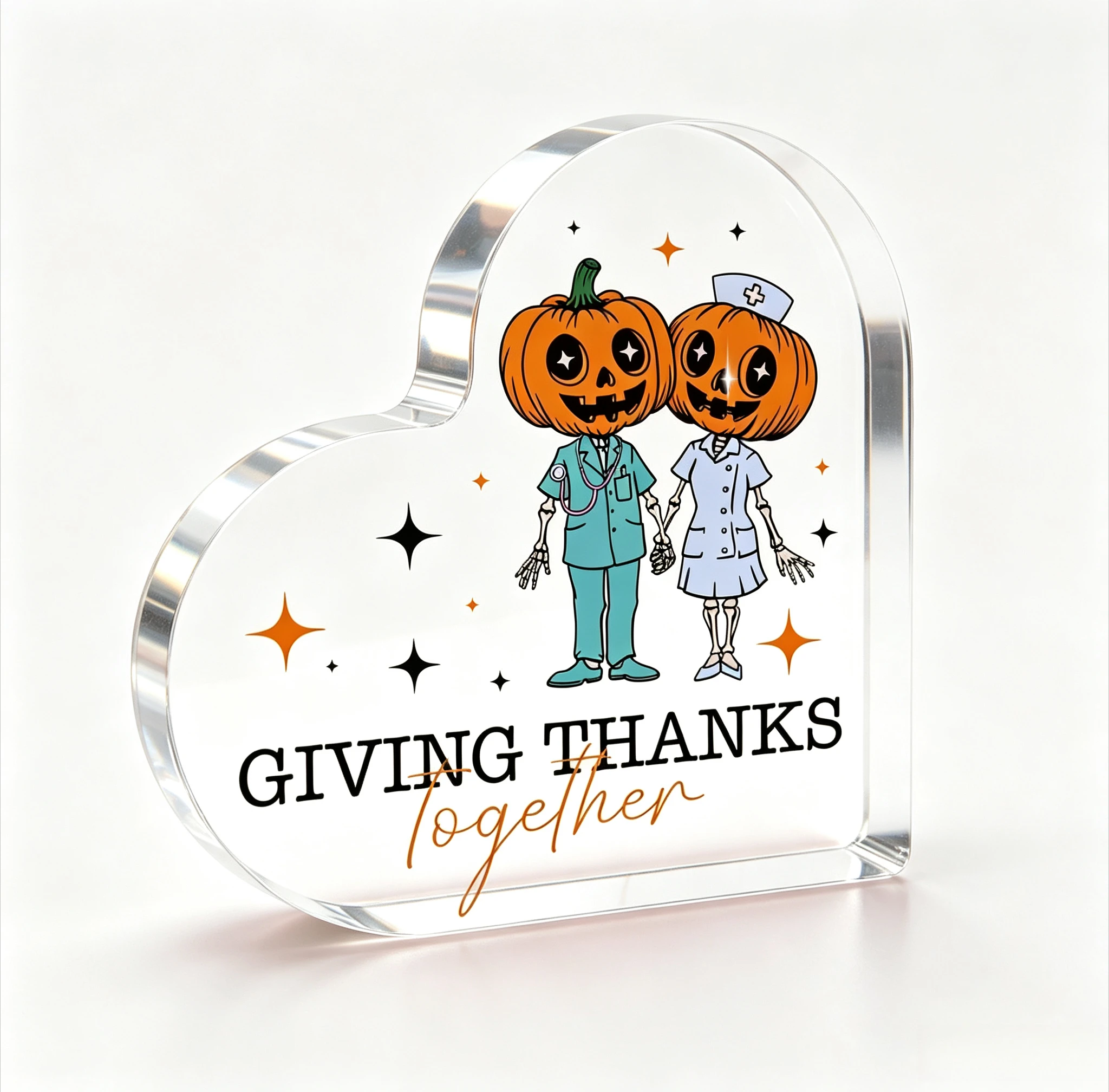 Giving Thanks Together Freestanding Heart Ornament, Medical Worker Fall Shelf Decoration,Halloween Gift