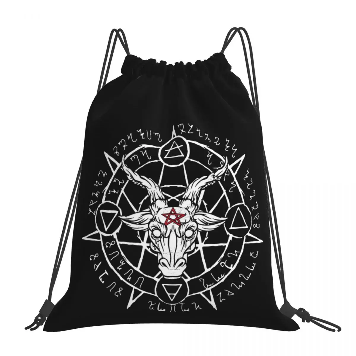 Baphomet Satanic Goat Backpacks Casual Portable Drawstring Bags Drawstring Bundle Pocket Sports Bag Book Bags For Man Woman