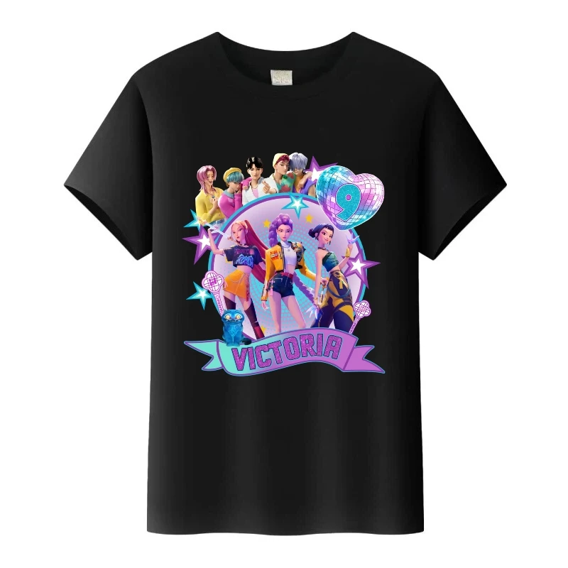 

Модные футболки с рисунком K-Pop Demon Hunters, мужской свободный топ, детская блузка 90-х годов, футболка с круглым вырезом для девочек, женская одежда в стиле Харадзюку для мальчиков, подарок