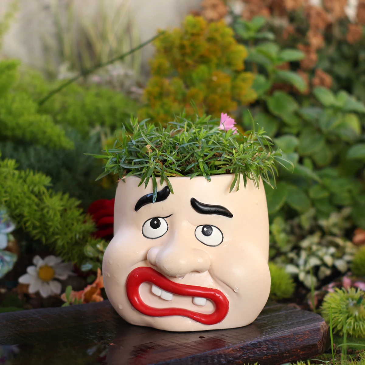 1 large mouthed runny nose flowerpot, fun nostril drainage hole, garden decoration funny flowerpot, resin handicraft