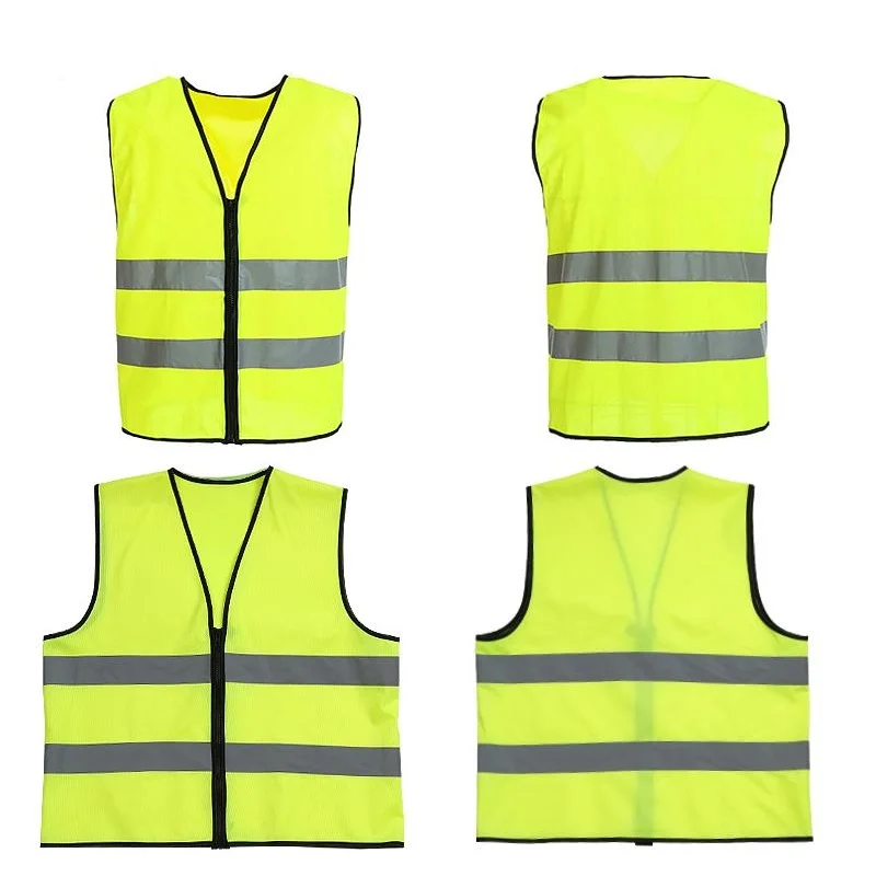 Fluorescent Yellow Printable LOGO Traffic Safety Reflective Vest Labor Closure Zipper