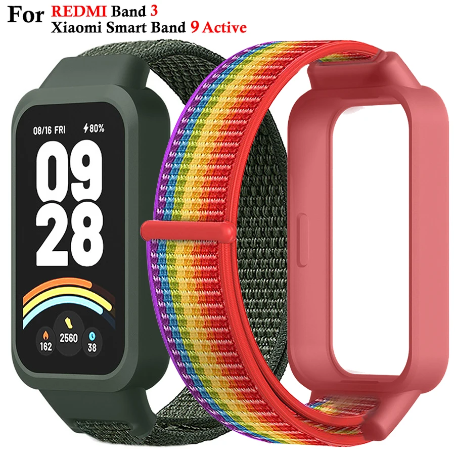 

Nylon Loop Strap For Redmi Band 3 Breathable Bracelet Wristband For Xiaomi Mi Band 9 Active Sport Watchband Correa With Case