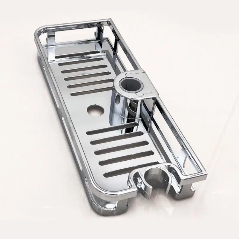 Storage Rack Punch-Free Shower Rod Storage Tray Shelf Tray Lift without Punching for Kitchen Bathroom