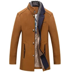 In Stock Men's Wool Woolen Thick Scarf Collar Men's Top Coats for Men Clothing Men Winter Jacket Overcoat Englang Style