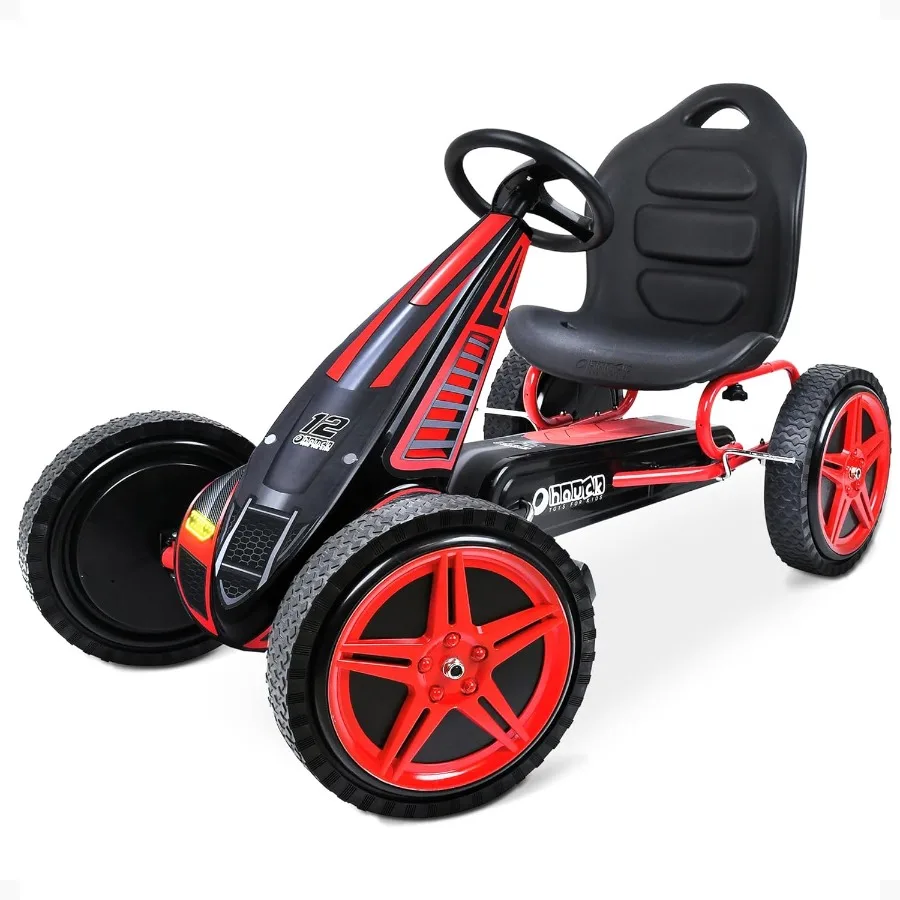 Kids Pedal Go Kart, Hurricane 4 Wheel Bike Cart with Rubber Tires, Ages 4-10, Red - Outdoor Ride-On Bicycle Karts with Wheels fo