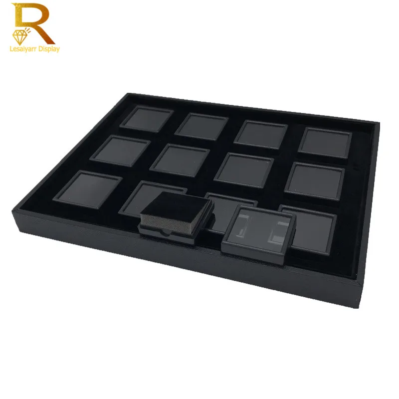 3/4/5/6cm Square Diamond Storage Box With Tray White Black Stone Gem Box Store Show Display Organizer Gemstone Box Tray Case