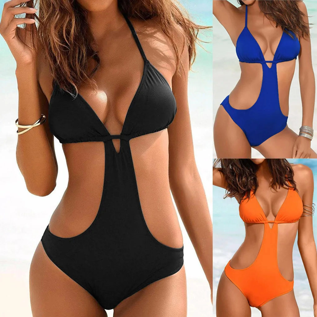 Women Push Up Bandage Padded Bathing High Waist Vacation Monokini Beach Swimwear For Women