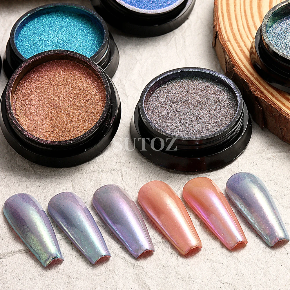 Purpurowy kameleon chromowane proszki do paznokci niebieski zielony metaliczny efekt żelowy lakier do ścierania kurzu Pigment DIY brokat Manicure GLBBX-03