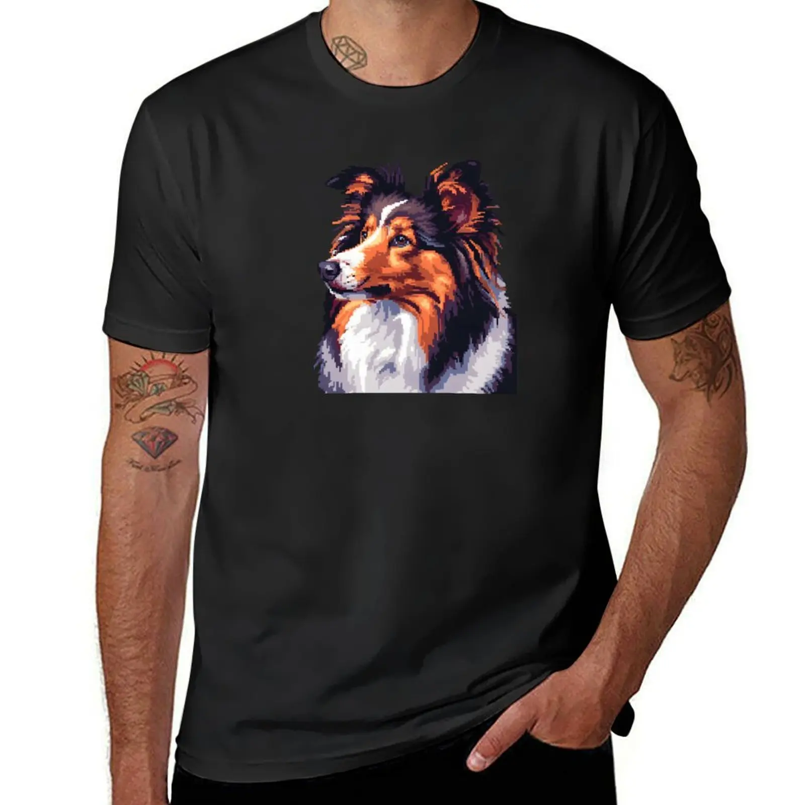 

Pixel Portrait Shetland Sheepdog T-Shirt customs new edition aesthetic clothes for a boy mens vintage t shirts