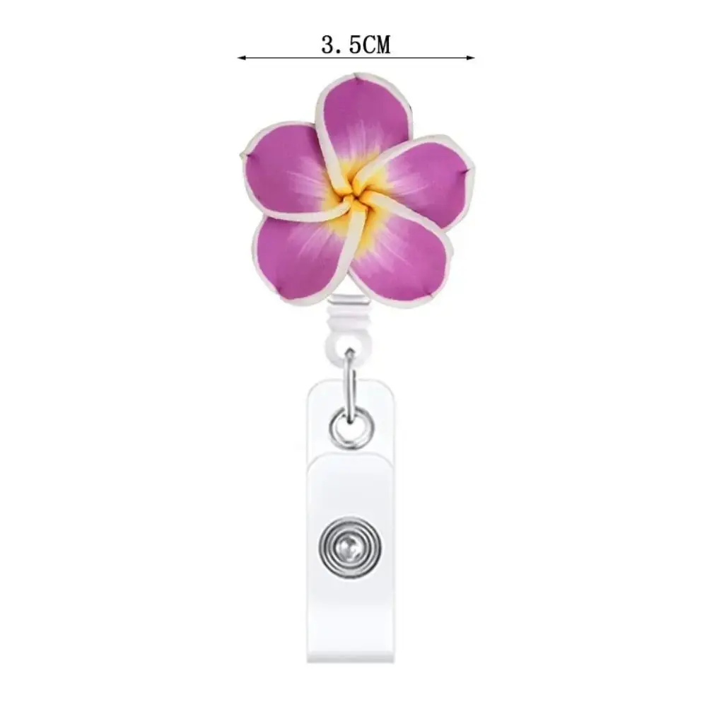 Cute Polymer Clay Badge Reel Card Holder Flower Shape Retractable ID Card Badge Clip Name Tag Badge Reels Office Employee