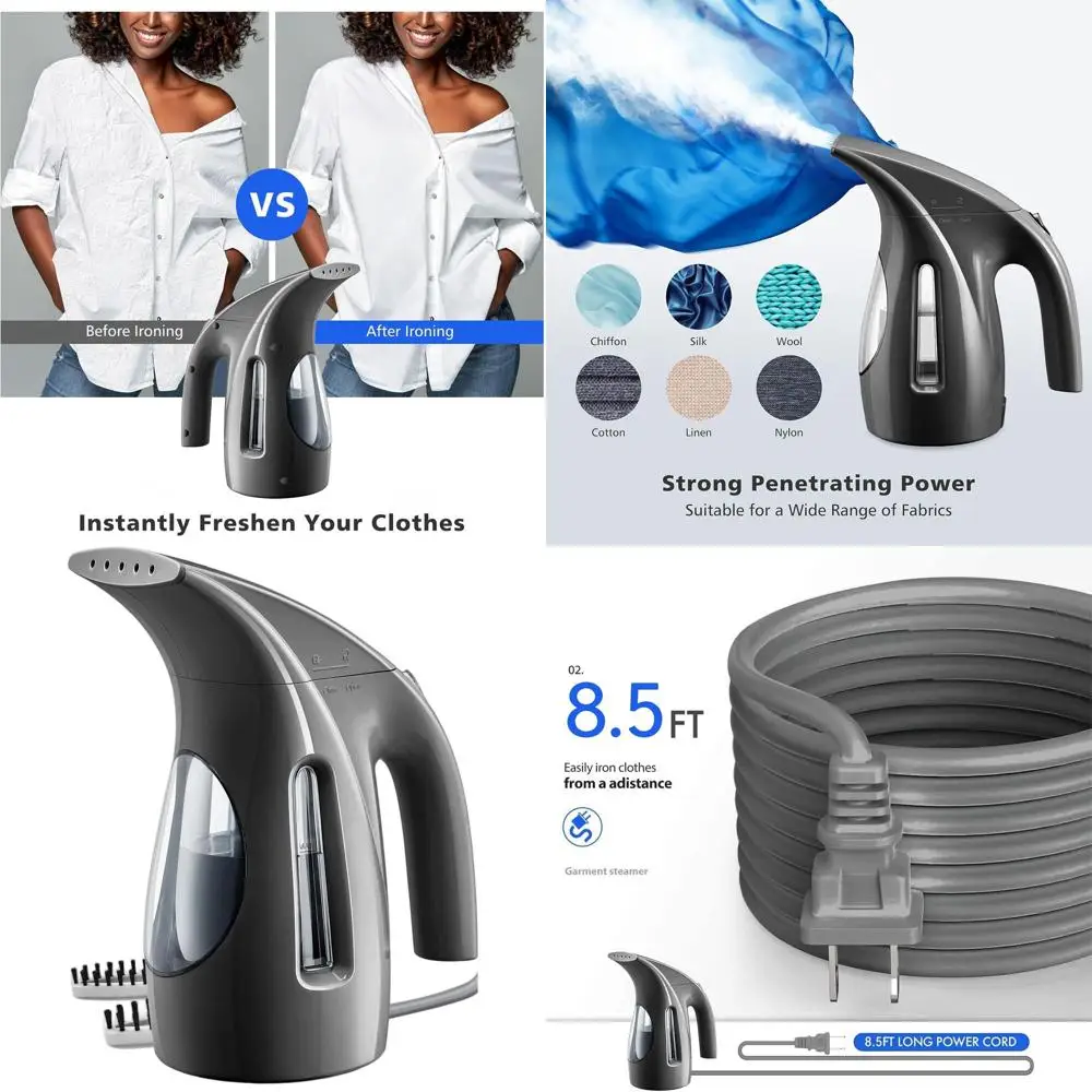 

Портативный ручной отпариватель 240 мл, мощность 700 Вт, устраняет складки, идеально подходит для дома и офиса (120 В) - черный