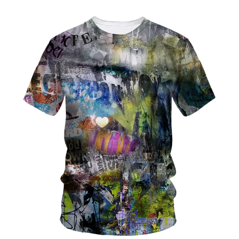 プリント付きメンズ半袖ラウンドネックTシャツ,カジュアルなヒップホップスタイル