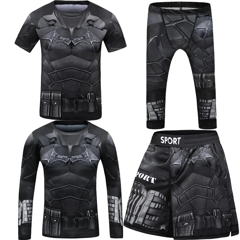 Czarny wysokiej jakości dzieci Gym mma rash guard t-shirty spodnie bokserskie zestaw rashguardów z elastyczną talią spodenki mma rashguard dla dzieci