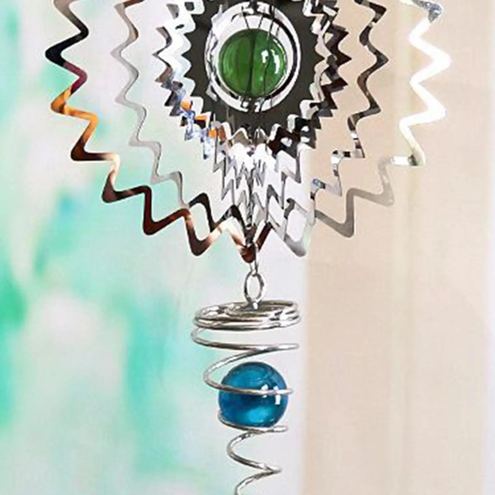 ديكور معدني حلزوني فضي معلق لحديقة المنزل ودوار الرياح #5