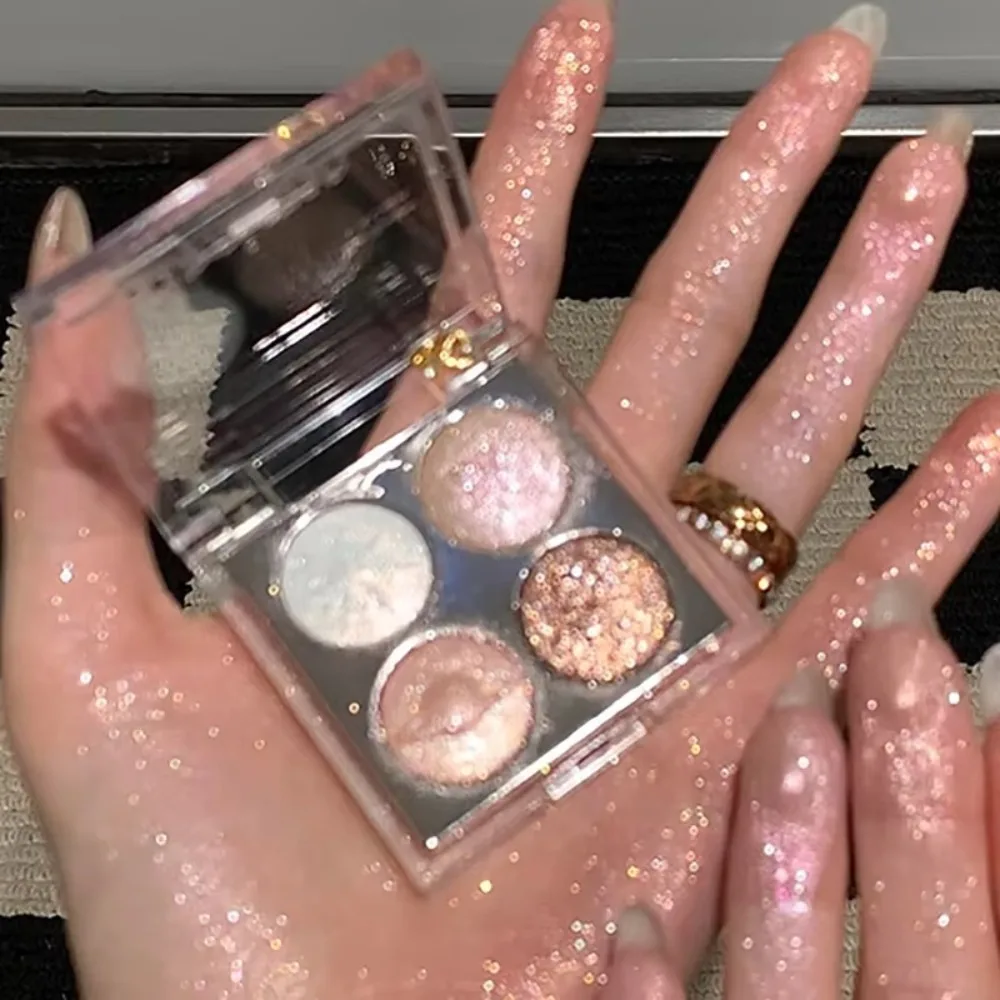 Planet Vierkleurig oogschaduwpalet Aurora Paars Metallic Glinsterende markeerstift Gebakken poeder Diamant Glitter Oogschaduw Make-up