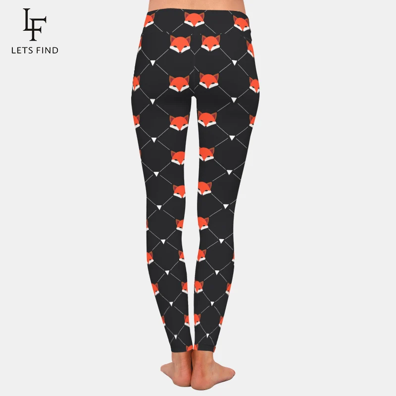 LETSFIND Brand New Arrival 3D Cartoon Fox Printed Women Leggings High Waist  Milk Silk Casual Black Leggings