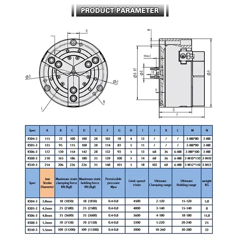 5 Inch 3-jaw Solid Pneumatic Chuck KS05-3 for Air CNC Lathe Machine Rotating Power Chuck Clamping Tool