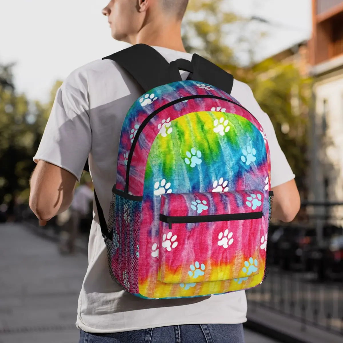 

Colorful Liquid Dog And Cat Paw Print Backpack Daypack Large Capacity Boys Girls BookBag School Bag Shoulder Bags for Men Women