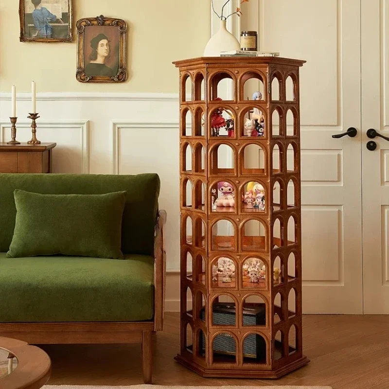 Retro solid wood arch, hollowed out four layers, multi-functional display cabinet, display cabinet