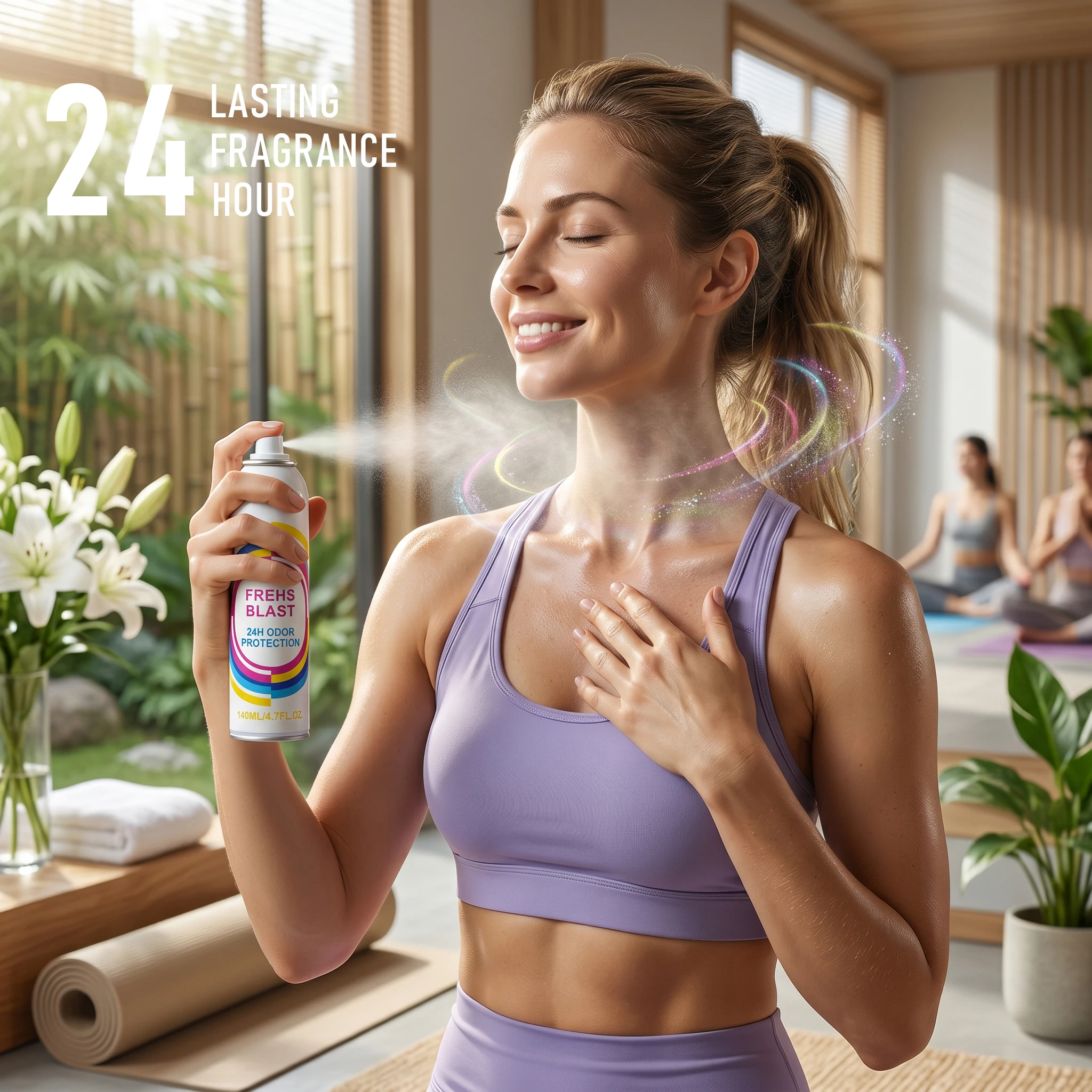The fragrance spray has a long-lasting, faint floral scent with a fruity note. It is a fragrance body spray without alcohol
