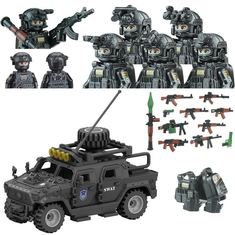 Modern City Police Russian Alpha Special Forces Commando Figures Building Blocks Army Soldiers SWAT Armor Car Weapons Bricks Toy