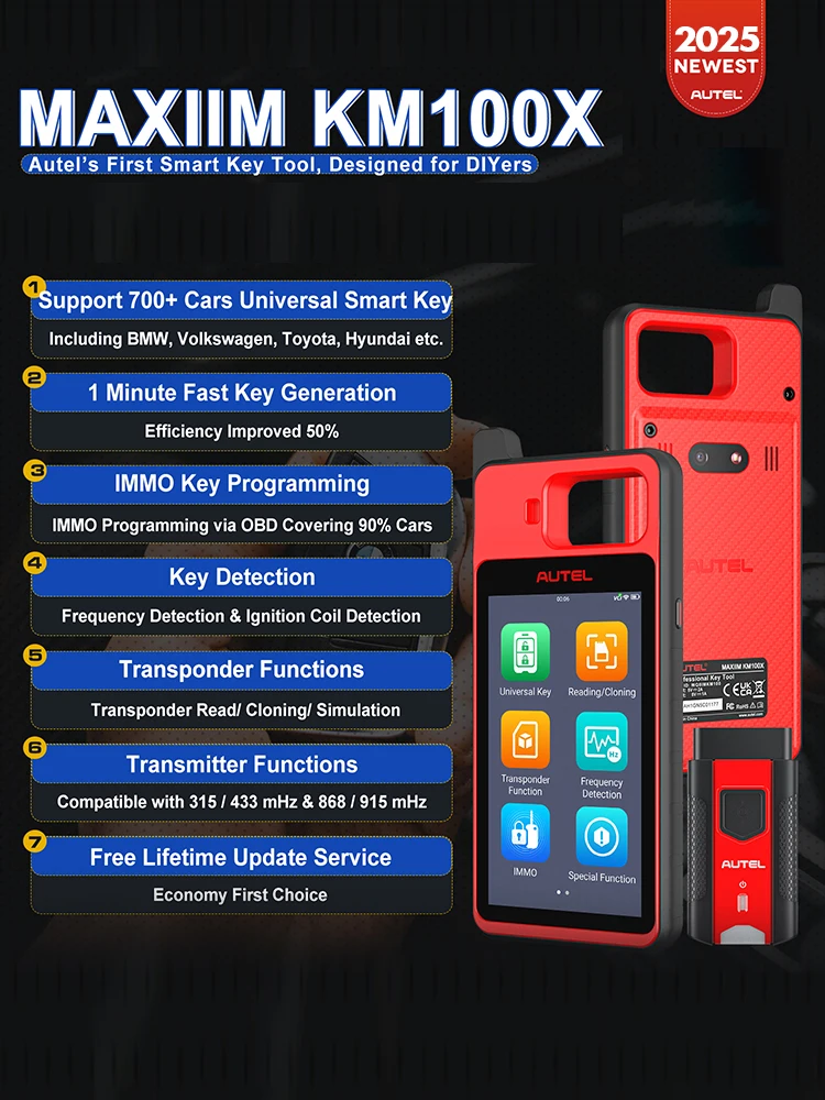Autel MaxiIM KM100X KM100 KM100E Schlüsselanhänger-Programmiergerät Wegfahrsperre Neues Auto-Diagnosescanner Drahtloses Auto-Tool 60s Schlüsselgenerierung OBD IMMO Schlüssellernfunktion Chip