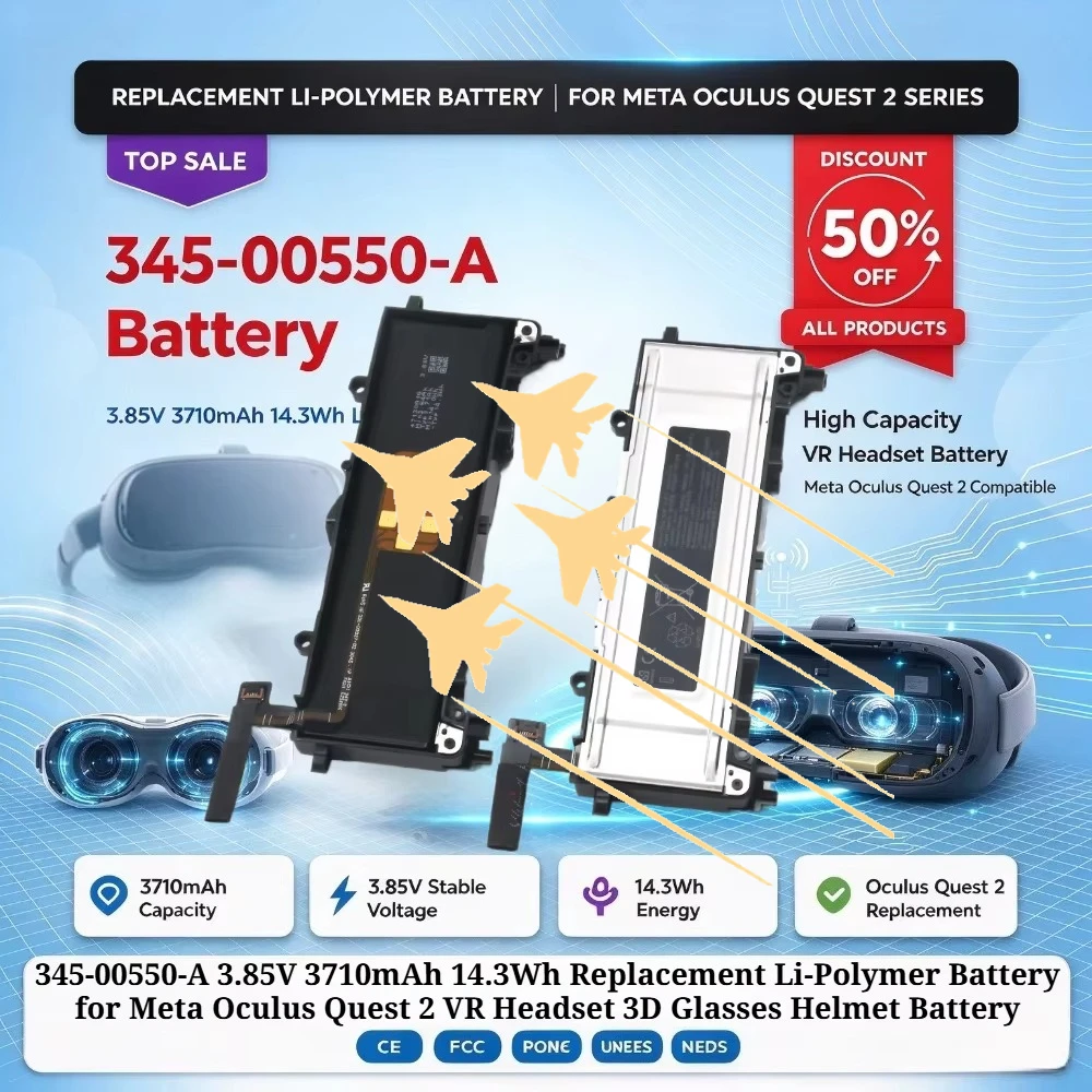 345-00550-A 3.85V 3710mAh 14.3Wh Li-Polymer Replacement Battery for Meta Oculus Quest 2 VR Headset 3D Glasses Helmet Battery