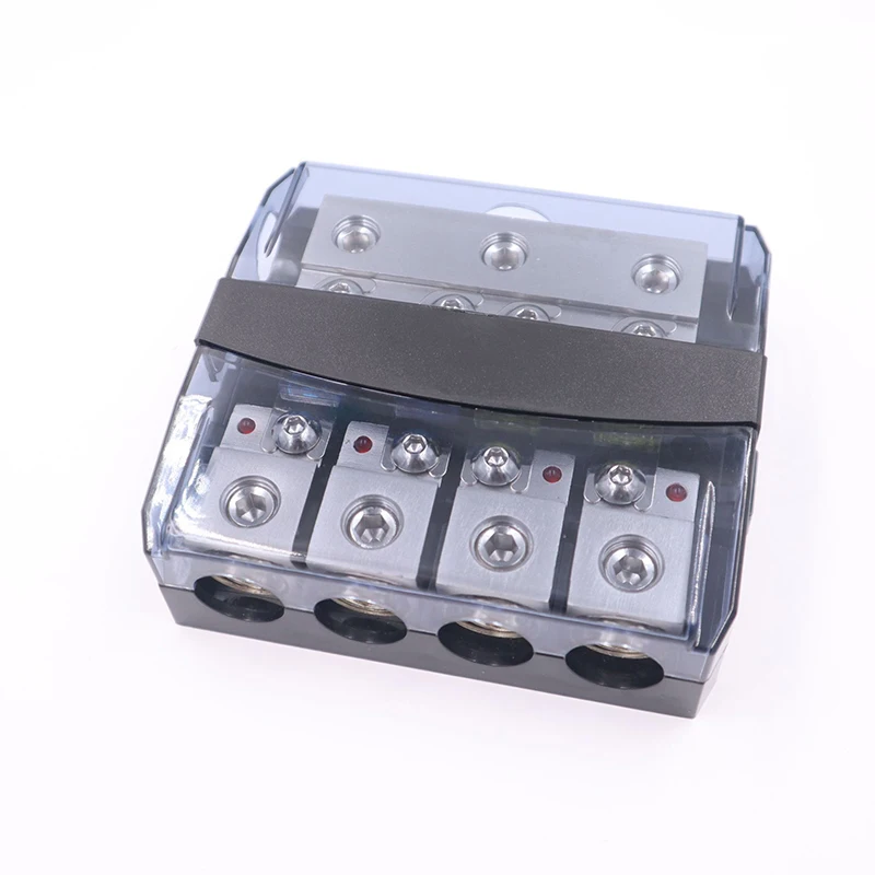 LED Car Audio Stereo Fuses Box Block 0/4 Gauge in to 0/4 Gauge Out 60A*2+100A*2 Mini ANL 4 Way Fuse Holder Distribution Block