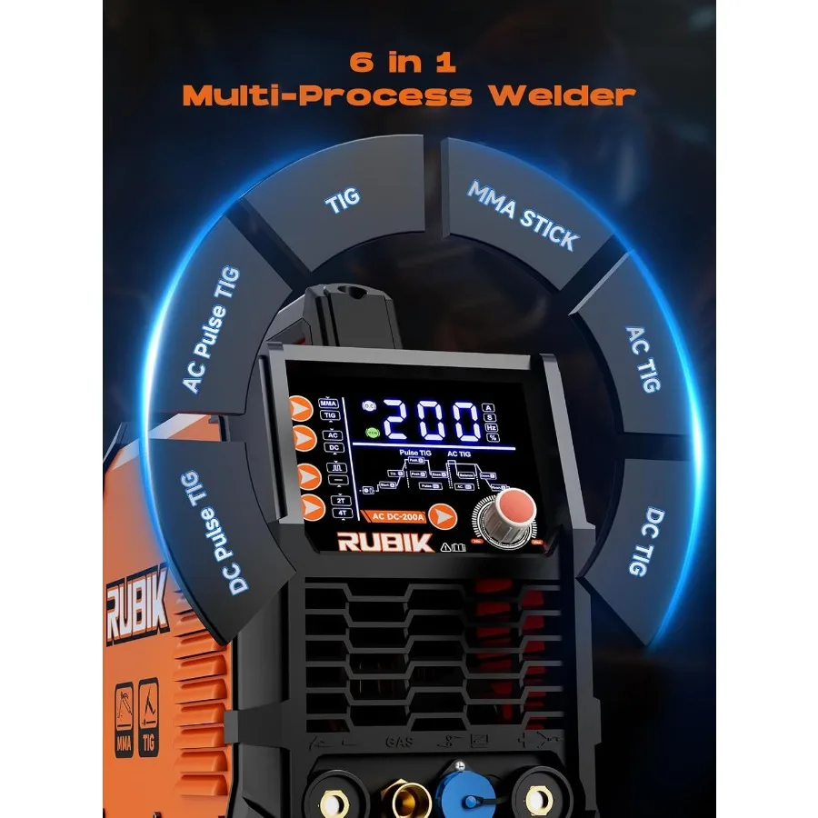 AC DC TIG Welder with Pulse 200 Amp 6in1 Aluminum TIG Welder 110V 220V Dual Voltage TIG Welder with Square Wave Triangular Wave