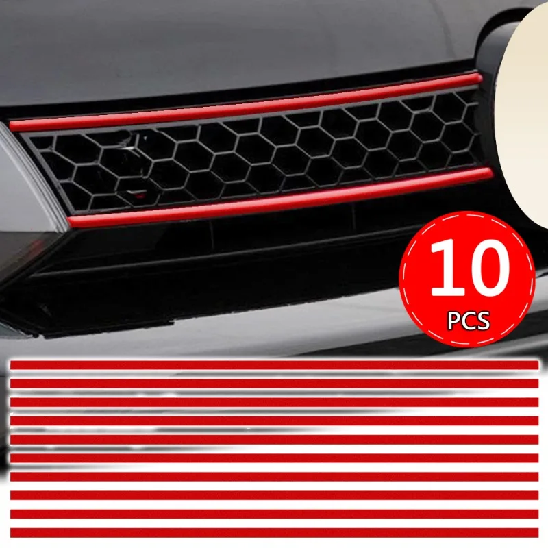 Car Front Hood Reflective Sticker Grille Moulding Red Decoration Strip Sticker Waterproof Car Exterior Reflective Sticker Decals