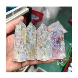Natural Crack Crystal Tower Aura Crackd Quartz Clear Quartz Crystal Angel Wand Point For Home Decor Gifts