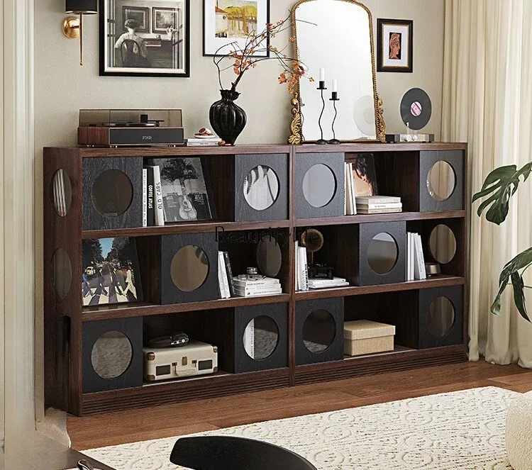 

French Retro Solid Wood Half-Wall Bookcase with Glass Doors Low Bookshelf Module Combination
