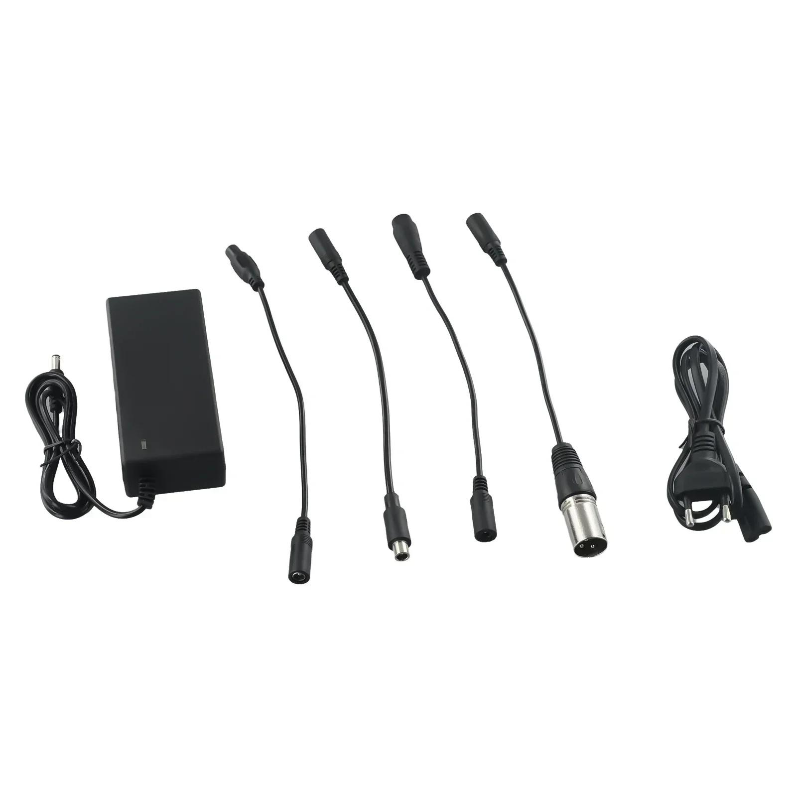 Multi-Plug Lithium Battery Charger Kit 42V 2A Output 5 Adaptors (DC XLR RCAs) Smart Charging With LED Indicator E-bikes Scooters
