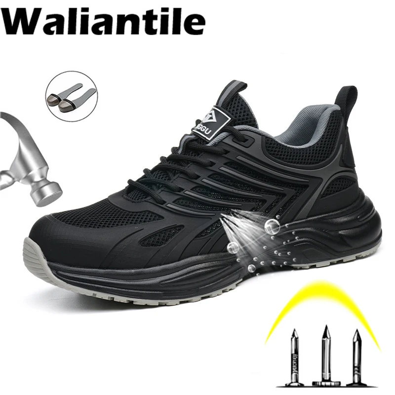 

Waliantile Breathable Men Safety Work Shoes Sneakers Anti-smash Puncture Proof Working Boots Slip-resistant Indestructible Shoes