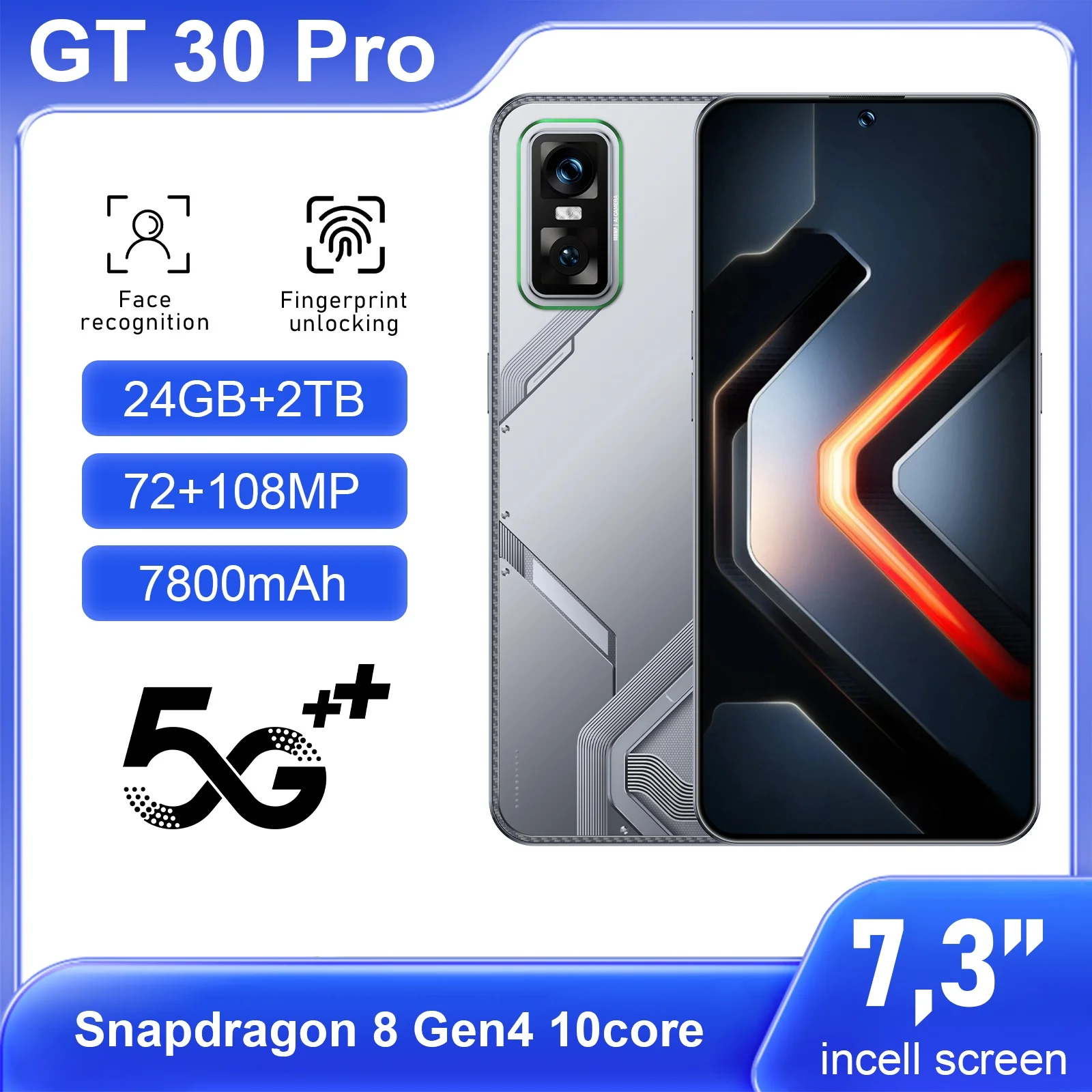 

2025 HOT NEW The phone case is used for GT 30 Pro 7.3HD Original Smart Dual Card 7800mAh Battery Global Edition