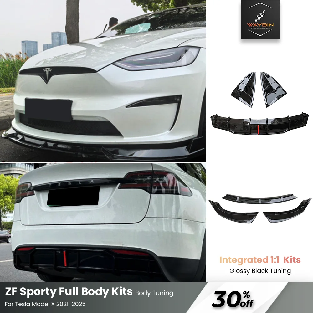 

For Tesla Model X 2021-2025 Wide Body Front Bumper Lip Extensions Splitters Set ABS Auto Rear Diffuser Spoiler Full Body Upgrade