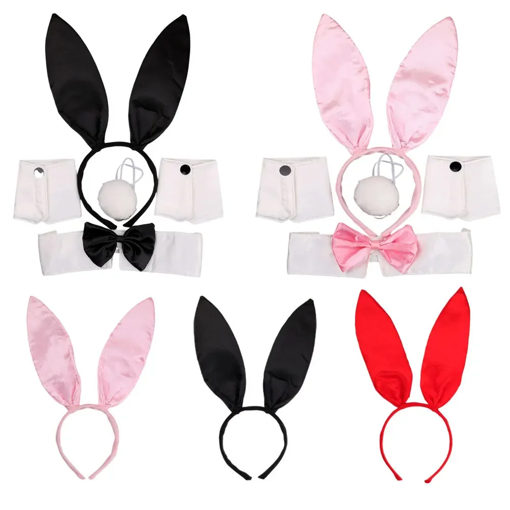 

Women's Bunny Costume Set Rabbit Ear Headband Collar Bow Tie Costume Cuffs Rabbit Tail for Easter Party