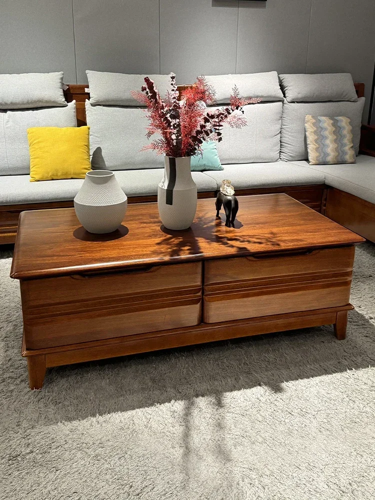 

Walnut coffee table all solid wood living room home Chinese simple modern storage tea table with drawers