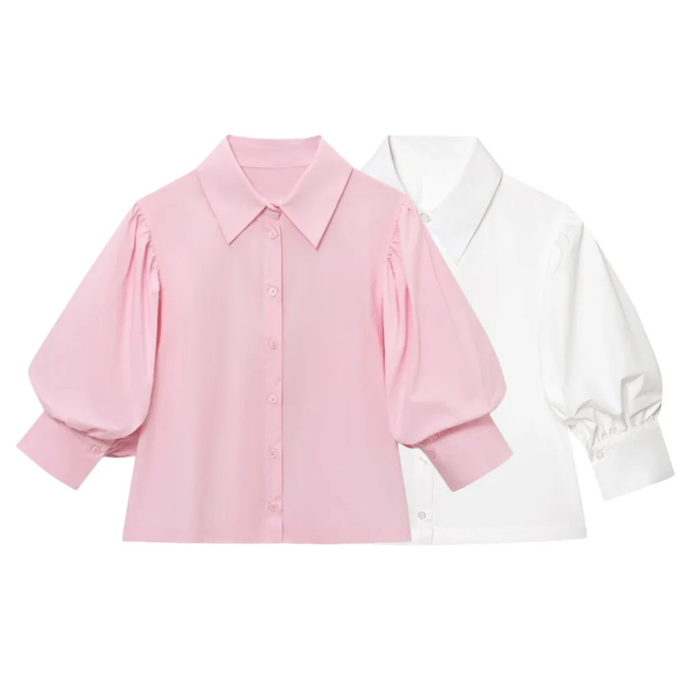 

PB&ZA2025 Summer New Arrivals Women's Multicolor Casual Poplin Long Sleeve Lapel Shirt Cropped Top 2731/082
