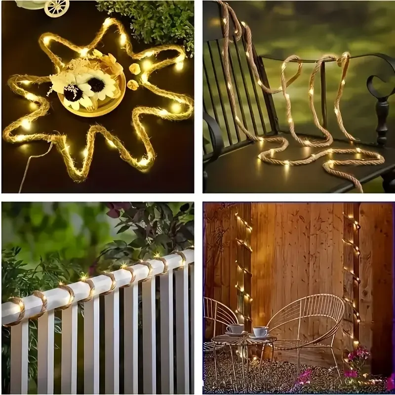 أضواء سلسلة حبال القنب العتيقة التي تعمل بالطاقة الشمسية مع 8 أوضاع إضاءة ، أسلاك نحاسية ، مصباح خرافي لديكور التخييم ، مصابيح LED ، مصابيح LED ، 5 أمتار ، 10 أمتار