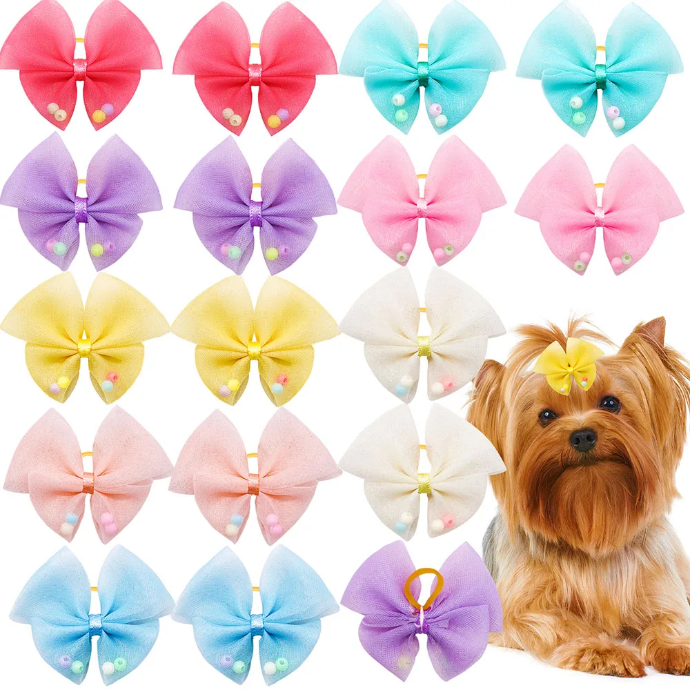 30Pcs Cute Pet Dog Hair Decoration Bows Lace Puppy Cat Girls Rubber Bands Bows for Dogs Pet Hair Grooming Accessories Supplier