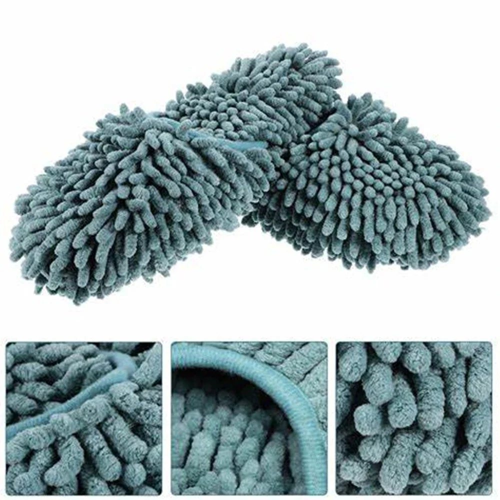 1 Pair Chenille Mopping Slippers Solid Color Wipeable Floor Mopping Sweeping Tile Floor Lazy Cleaning Slippers Cleaning Cloth