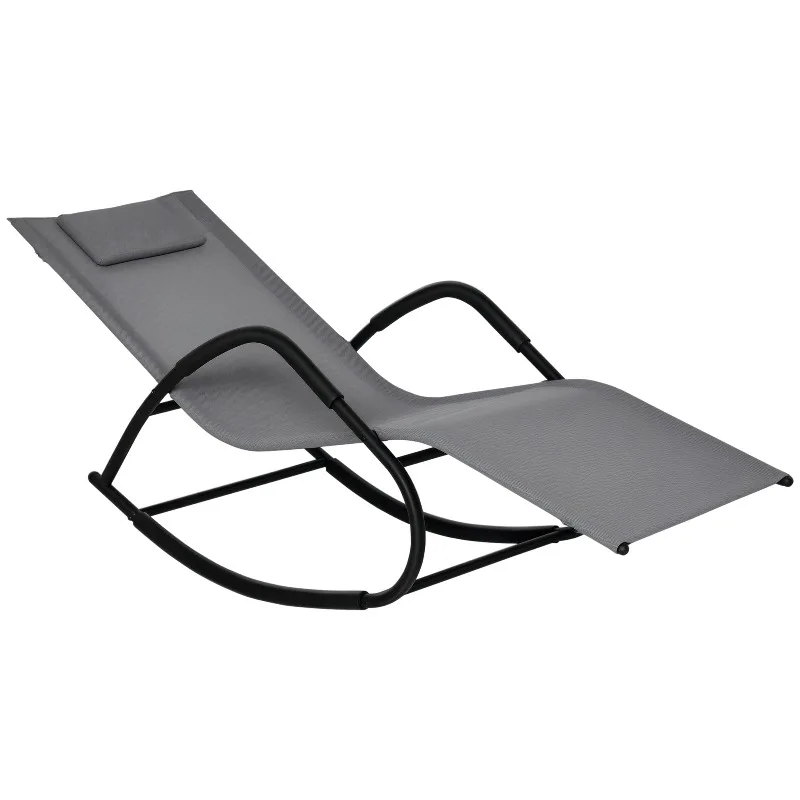 

Outdoor Zero Gravity Rocking Chair Patio Lounger Steel Frame Sling Fabric Gray 352lbs Capacity for Poolside Garden Camping