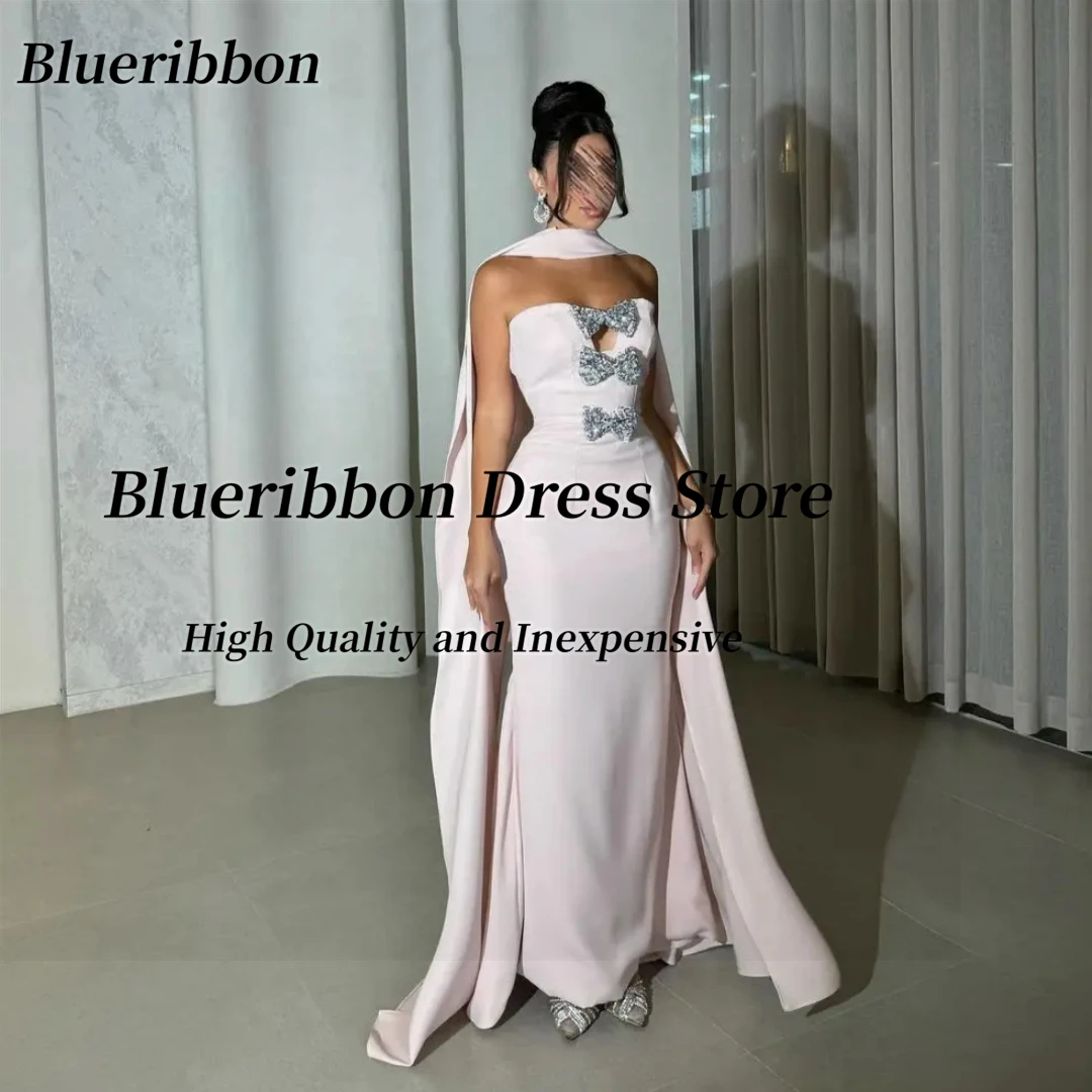 

Blueribbon Saudi Arabia Evening Party Prom Dresses with Bows Sweetheart Vestidos Des Fiesta Long Shawls Formal Occasion Dress