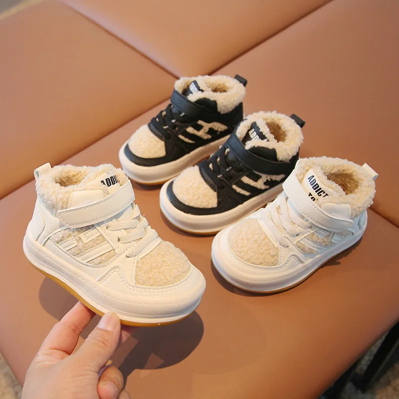

Хлопковая обувь для девочек, детская плюшевая утолщенная противоскользящая обувь, теплая спортивная обувь для мальчиков, детские мягкие удобные зимние кроссовки